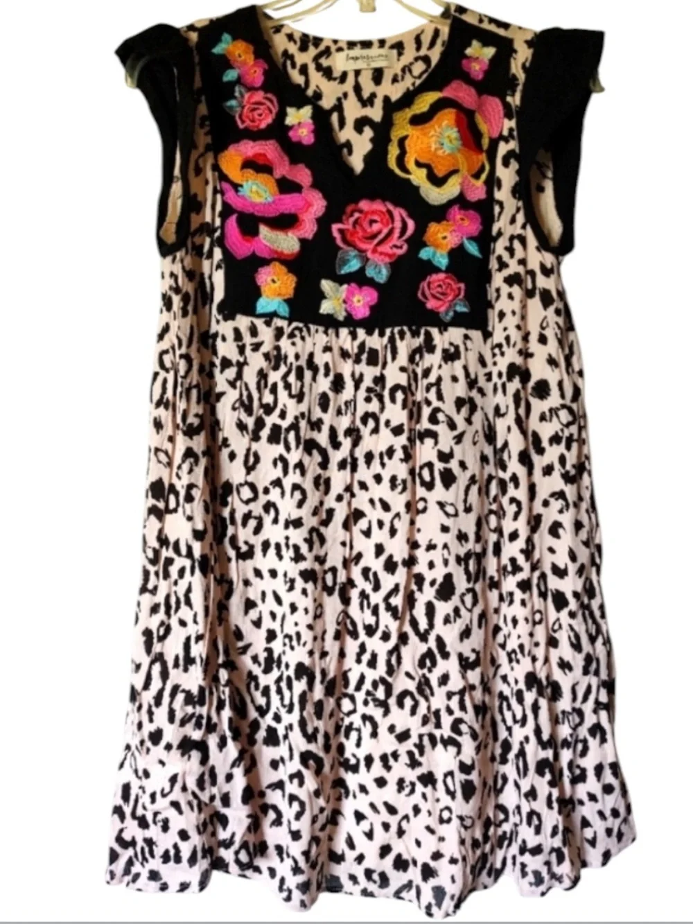 Impressions Embroidered Floral & Leopard Print Dress